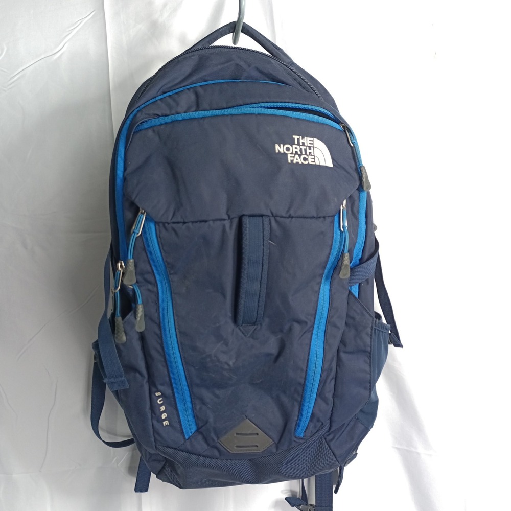 The North Face Surge Backpack Navy Blue Light Blue Outdoor Commuter Bag s12